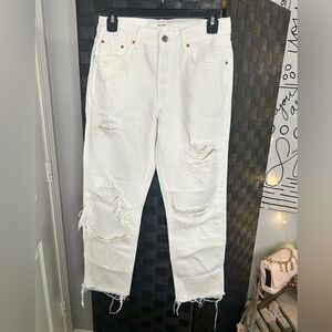 GRLFRND White Distressed Relaxed Jeans